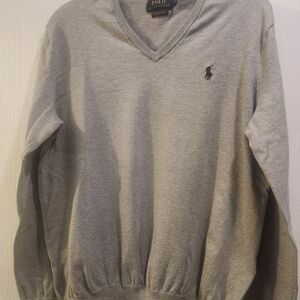 Polo by Ralph Lauren Gray V-Neck Pima Cotton Sweater for Men - Medium